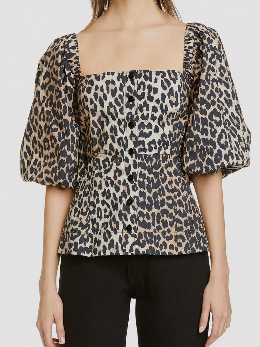 Ganni Leopard-Print Square Neck Puff Sleeve Top - 🐆♥️🐆